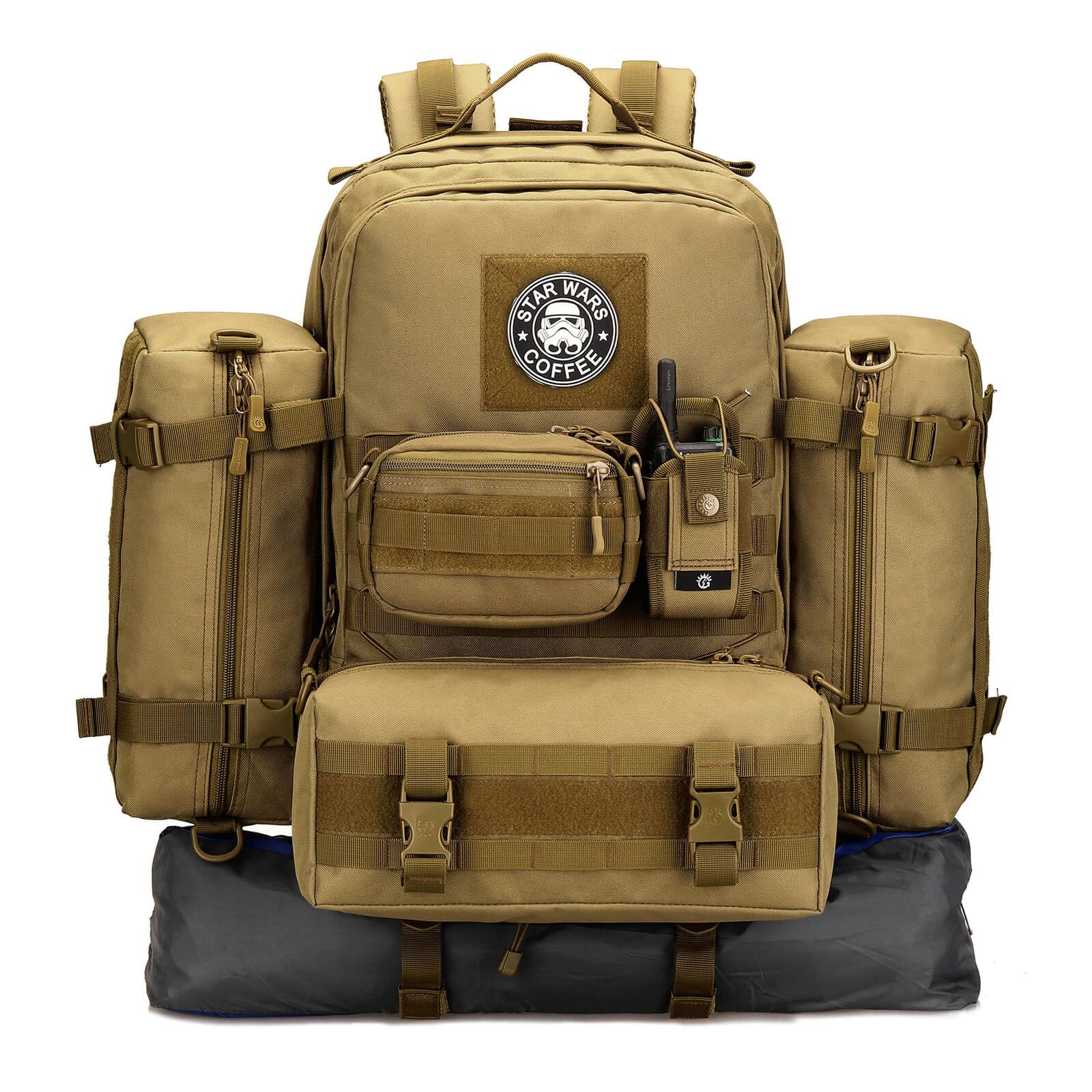 Sac à dos tactique 45 L pour homme, résistant à l'eau, sac à dos militaire MOLLE 600D, grand sac à dos de randonnée avec compartiment pour ordinateur portable de 17", sac à dos de voyage pour trekking