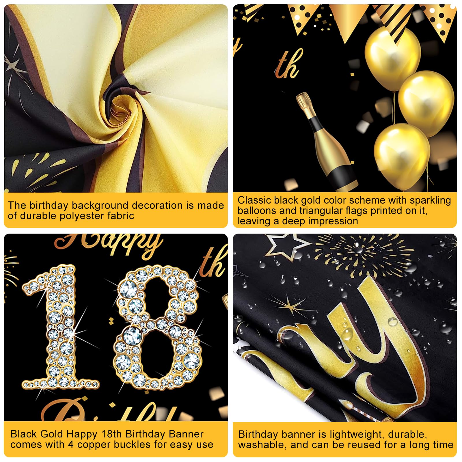 Kit Decorazioni Compleanno 21 Anni Uomo Donna – Striscione Poster In Tessuto 180x110 Cm + 30 Palloncini Oro E Nero