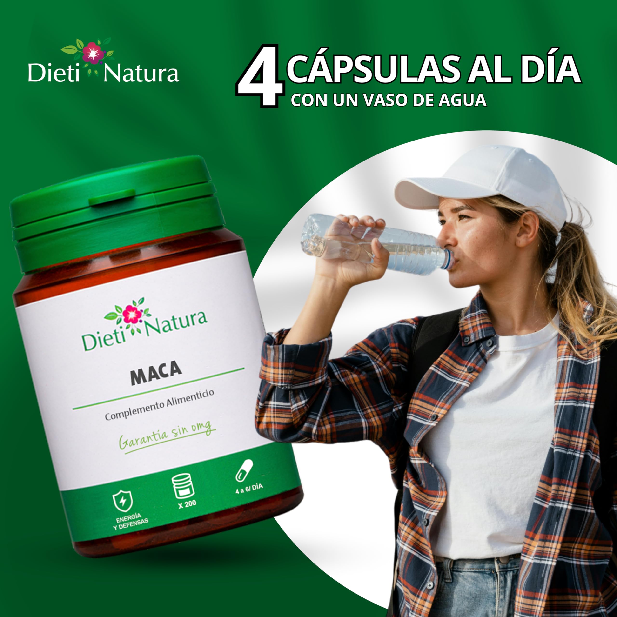 Dieti Natura Maca Peruana Pack de 4 200 cápsulas - Ayuda a dinamizar el Organismo y Estimula el Rendimiento Físico y Mental - Estimula la Líbido - Fabricado en Francia, Garantía sin OGM