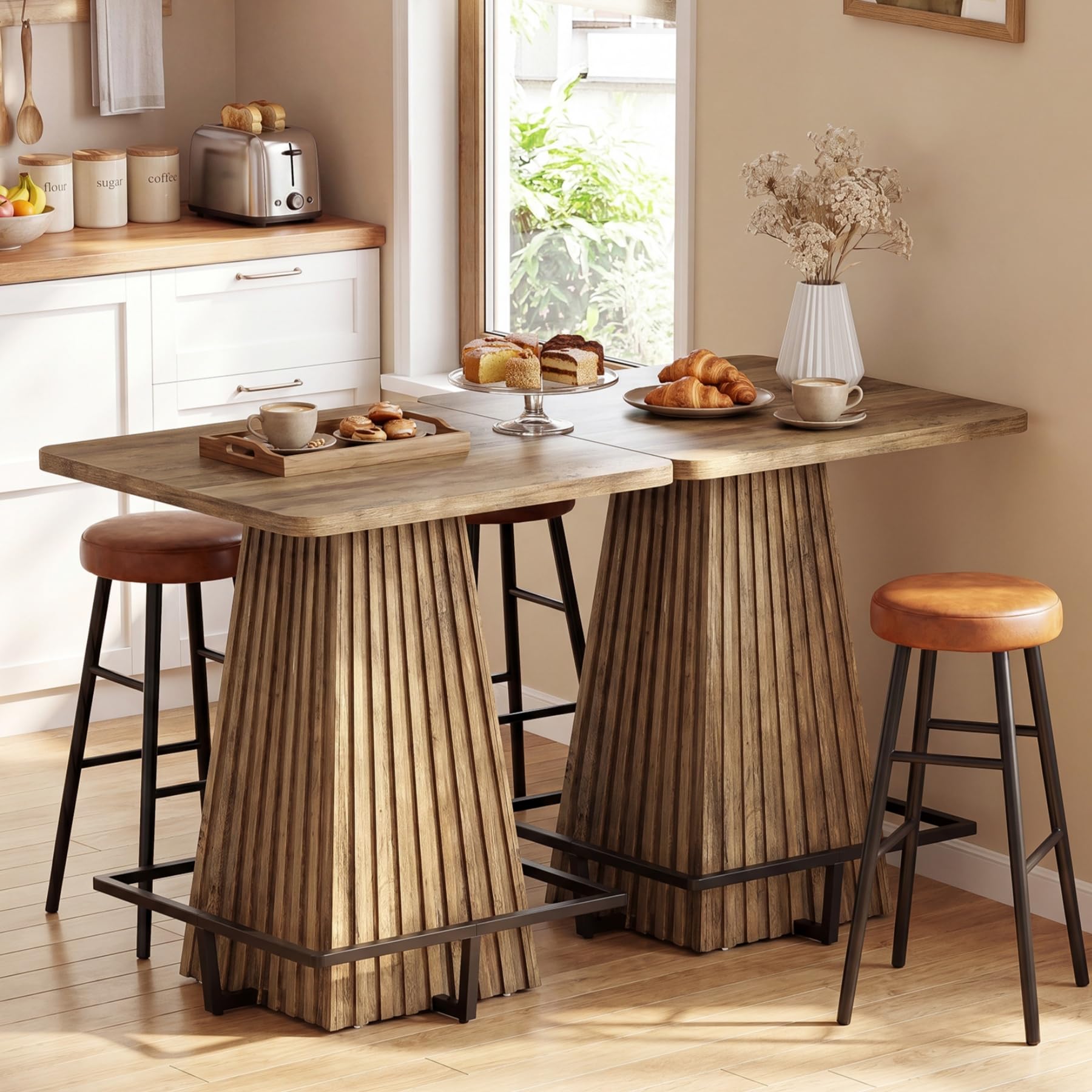 Tribesigns Bartisch, 80 x 80 x 95 cm, Quadratisch Hochtisch mit Metall-Fußstütze, Rustikales Braun Esstisch, Kneipentisch für Zuhause, Küche, Esszimmer, Bistro
