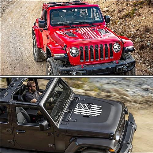 Miniatura 3 de TOMALL Calcomanía de bandera estadounidense envejecida de 23.6 pulgadas para capó de automóvil, bandera de Estados Unidos, vinilo gráfico a rayas,