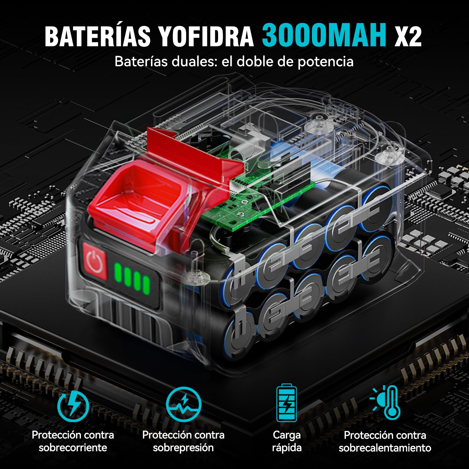 Yofidra Soplador de Hojas, 576 km/h Soplador Aspirador de Hojas, Soplador con 2 Baterías de 3,0 Ah, 28.000 RPM, Soplador de Hojas Eléctrico, Soplador a Batería para Burbujas Coches Hojas Nieve Polvo