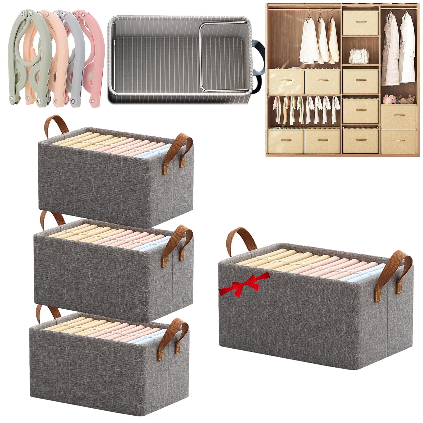 Cajas de almacenamiento plegables para armario y cajón de ropa, diseño grande que ahorra espacio, solución de organización versátil