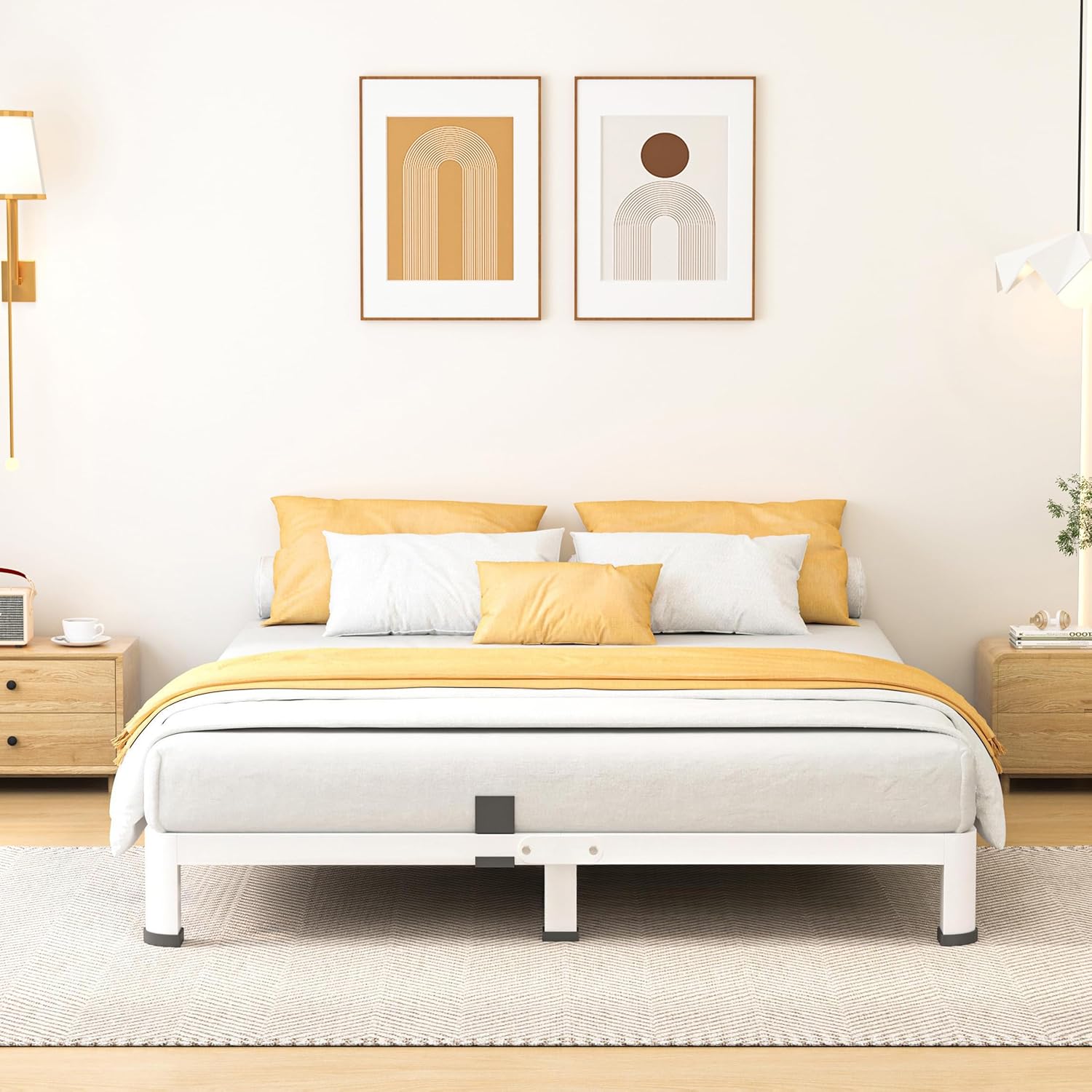 Superay 10 Inch King Size Metal Platform Bed Frame with Round Corners, Storage Space Under High Bed Frame-Heavy Duty Steel Slats Support, Noise Free - Easy Assembly - No Box Spring Needed, White