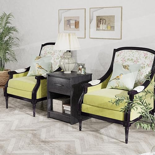 Miniatura 2 de COSTWAY Mesita de noche con cajón Estante de almacenamiento Mesa auxiliar de madera Dormitorio Negro