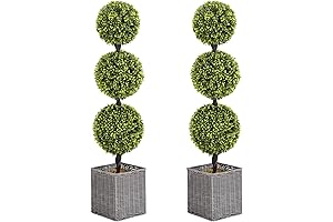 2 Pack 3FT Artificial Boxwood Topiary Ball Tree Set