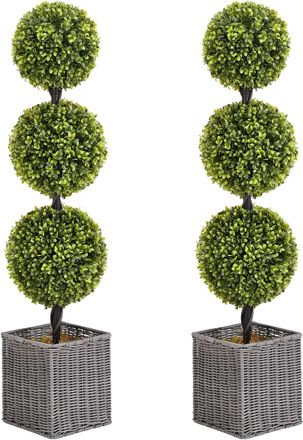 Artificial Boxwood Topiary Ball Tree with Pot, 26” Potted Boxwood Tree Topiary Ball