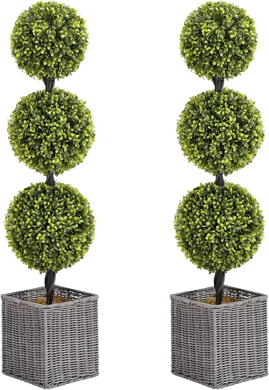 Artificial Boxwood Topiary Tree, Two 3Ft SEVENLOVE Potted Boxwood Tree Topiary Artificial Plant Shrub for Front Porch Home Office Decor