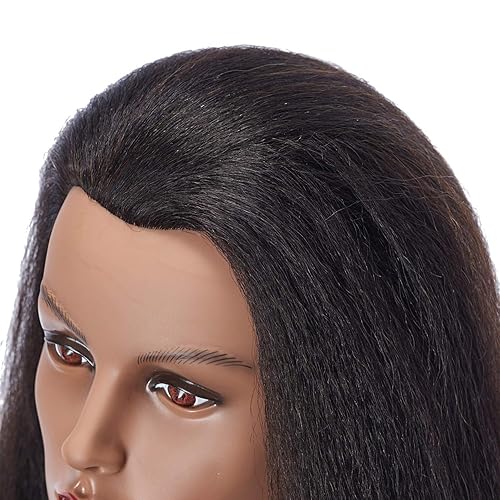 Miniatura 4 de Hairlink  Cabeza de maniquí con cabello afro 100 % real, para estilizar, cabeza de muñeca para entrenamiento de cosmetología, cabeza de maniquí para