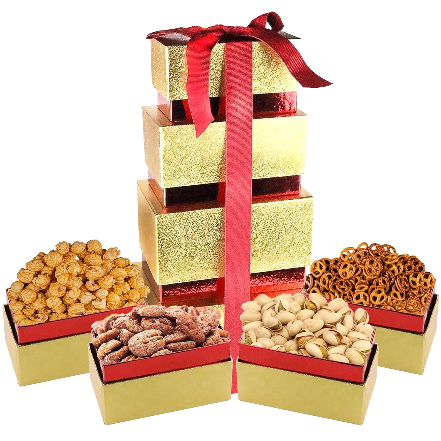 Anna and Sarah Tower Box Gift Dried Fruit & Nuts Gift Box Papaya- Banana Chips - Oregon Hazelnut - Walnut - Cashew - Pecan for Men Women