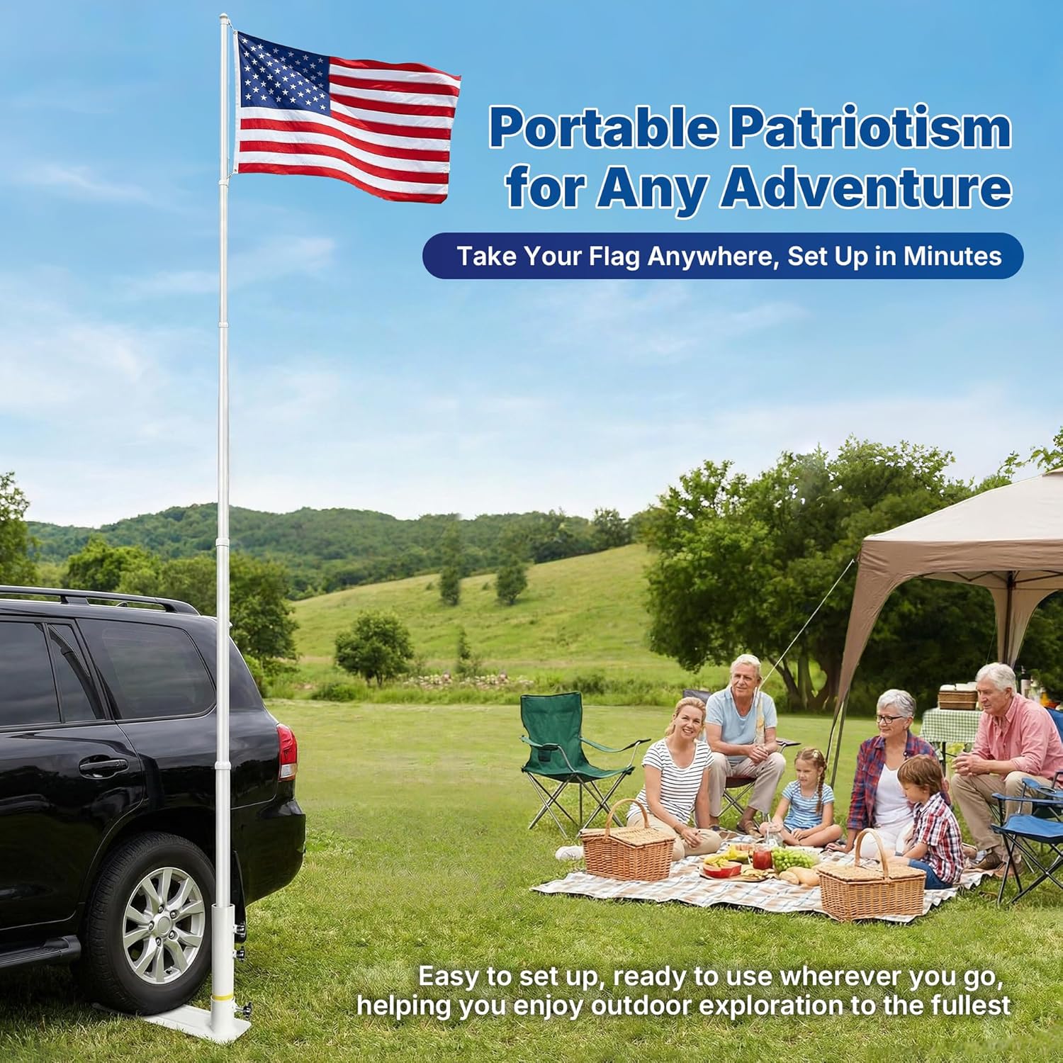 Metal Tailgate Flag Pole Tire Mount, Portable Flag Pole for Tailgating Flagpole with Tire Stand Fits 1.77" Heavy Duty Tire Flag Pole Holder for RV Camping Us Flag Fixed