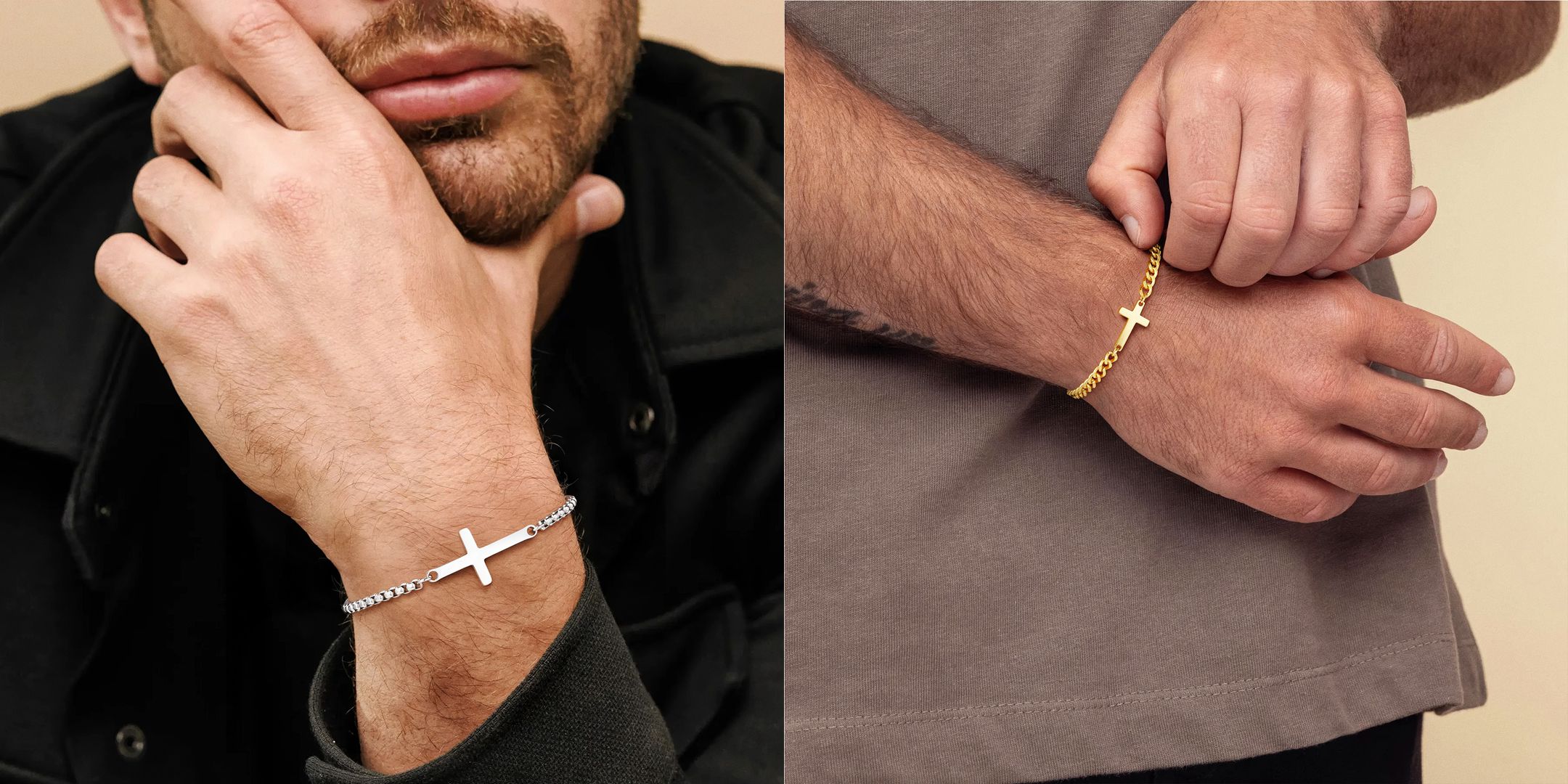 Pulsera cruz M MOOHAM para hombre plata bañada en oro miniatura 7