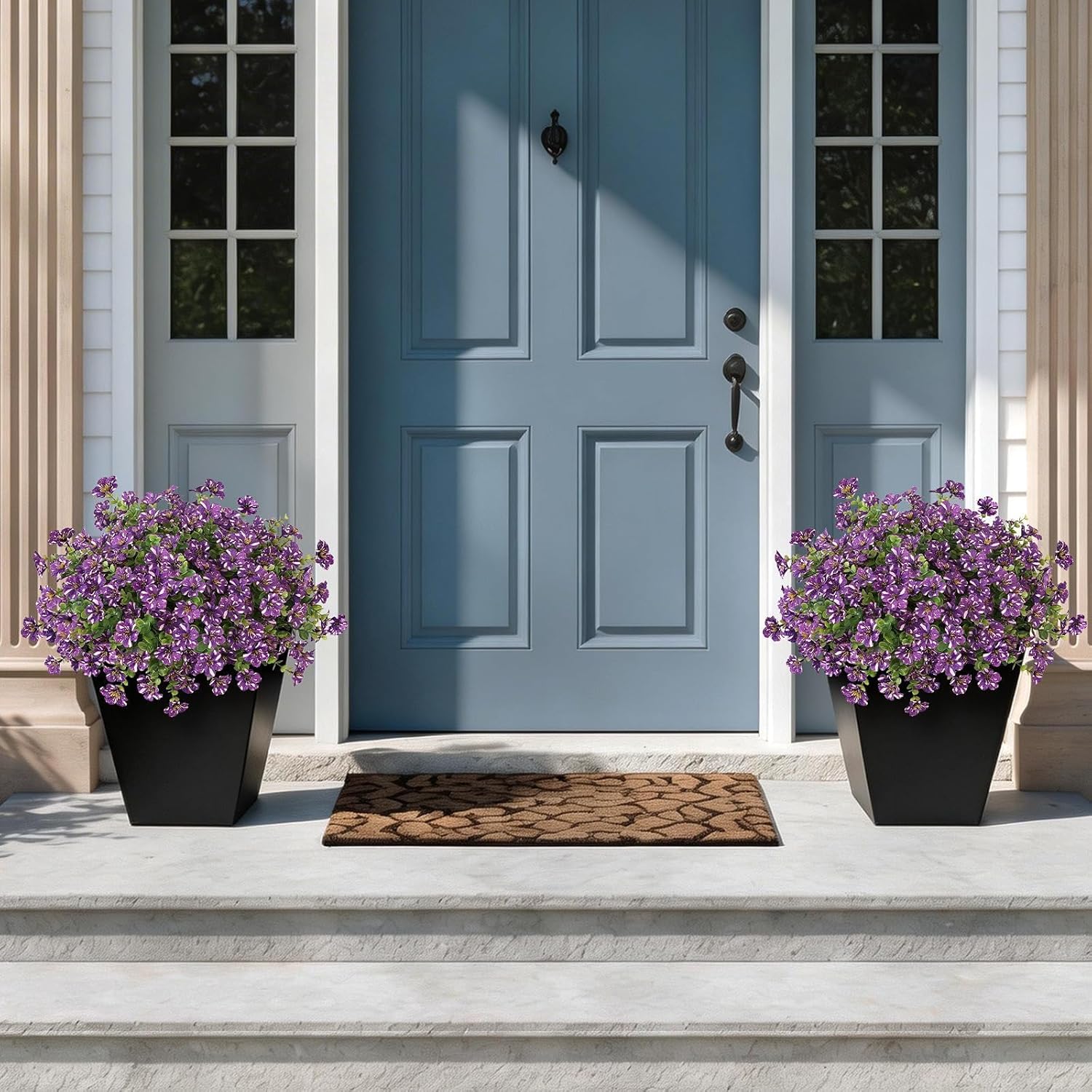 GLIDLION 24 Bundles Artificial Morning Glory & Eucalyptus for Outdoor, Realistic Fake Silk Flower UV Resistant Faux Plant for Front Door Patio Garden Farmhouse Decor (Purple)
