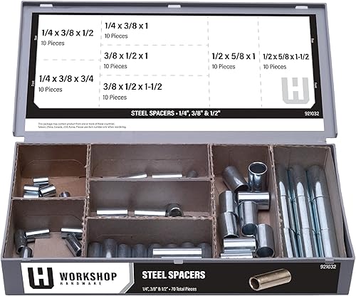 Workshop Hardware Kit surtido de sujetadores, juego de espaciadores de acero sin costuras, variedad de 70 piezas
