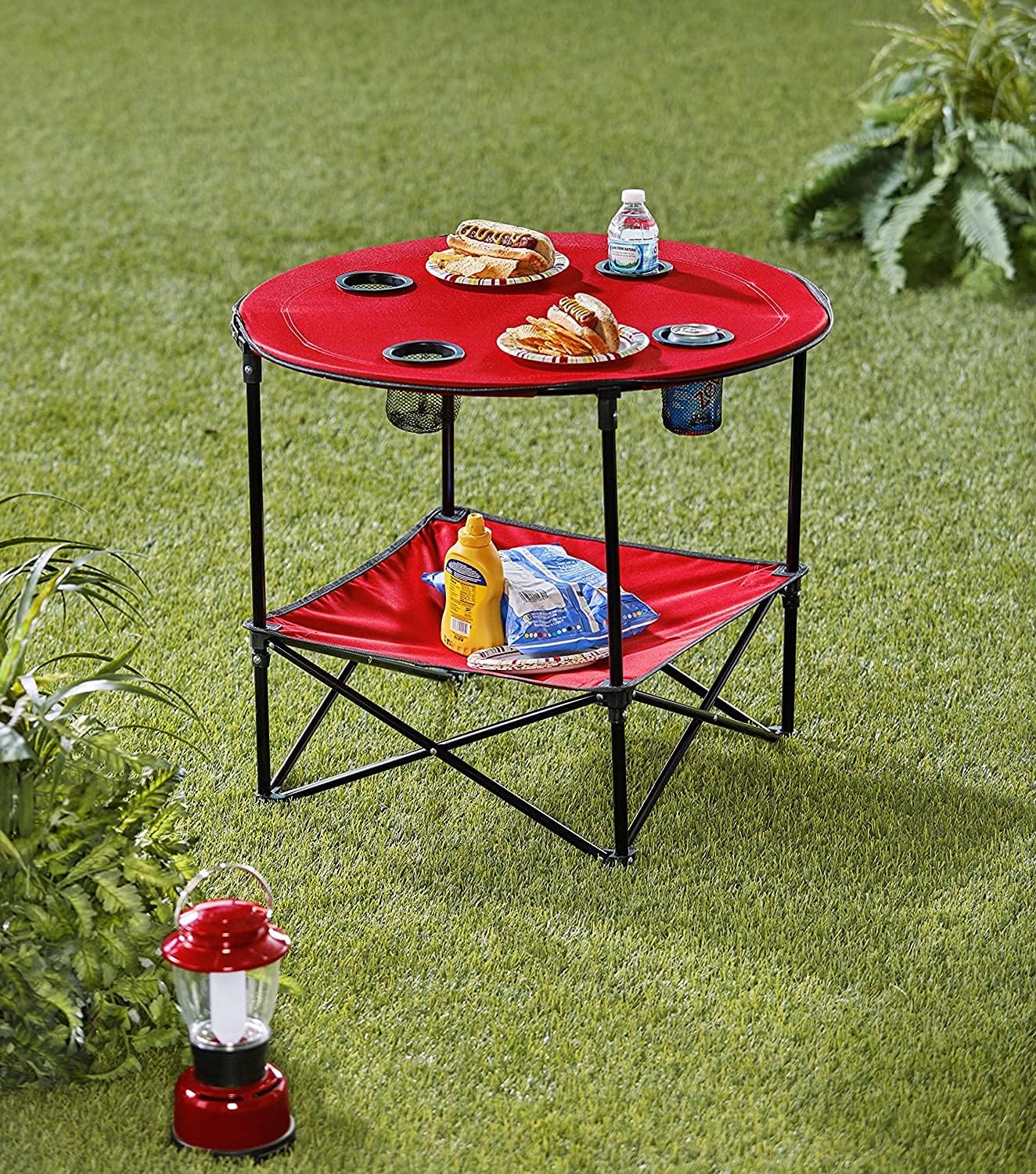 Portable Folding Picnic Table with Shelf - Waterproof, Perfect for Outdoors - Red
