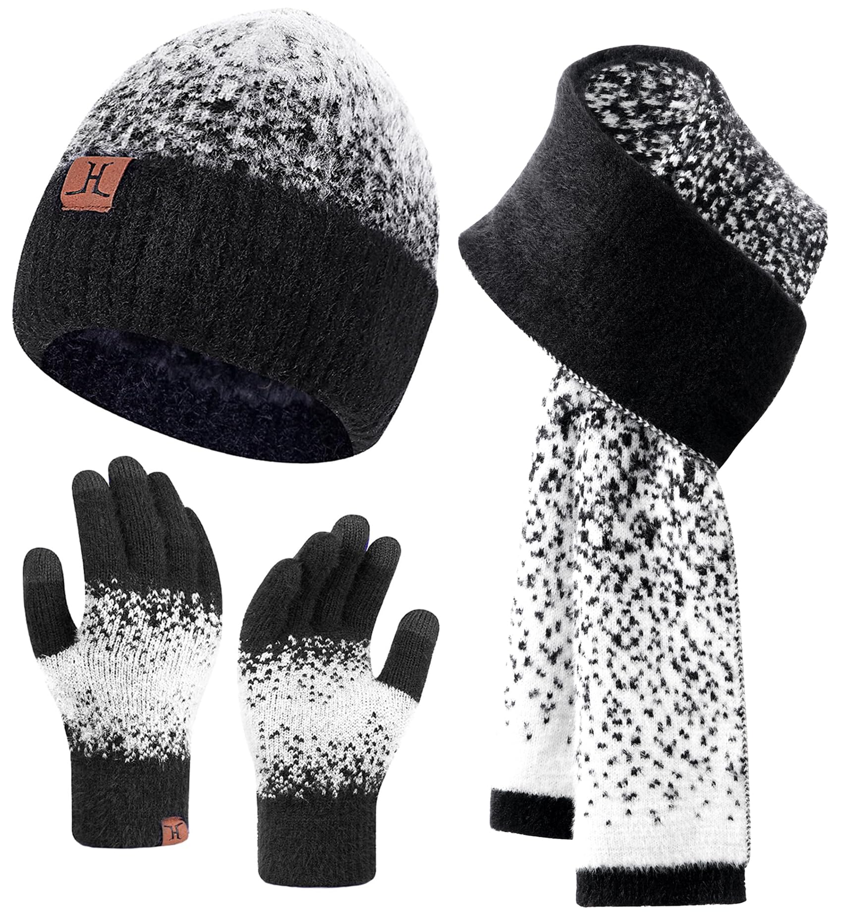 Winter Beanie Hat Scarf Gloves, Warm Fleece Lined Knit Beanie Hat Long Scarf & Touch Screen Gloves for Women Cold Weather Set-image-32