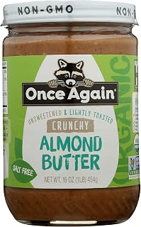 Once Again Organic Crunchy Almond Butter 16oz Glass Jar - USDA Organic, Gluten-Free, Vegan, Peanut-Free, Salt-Free