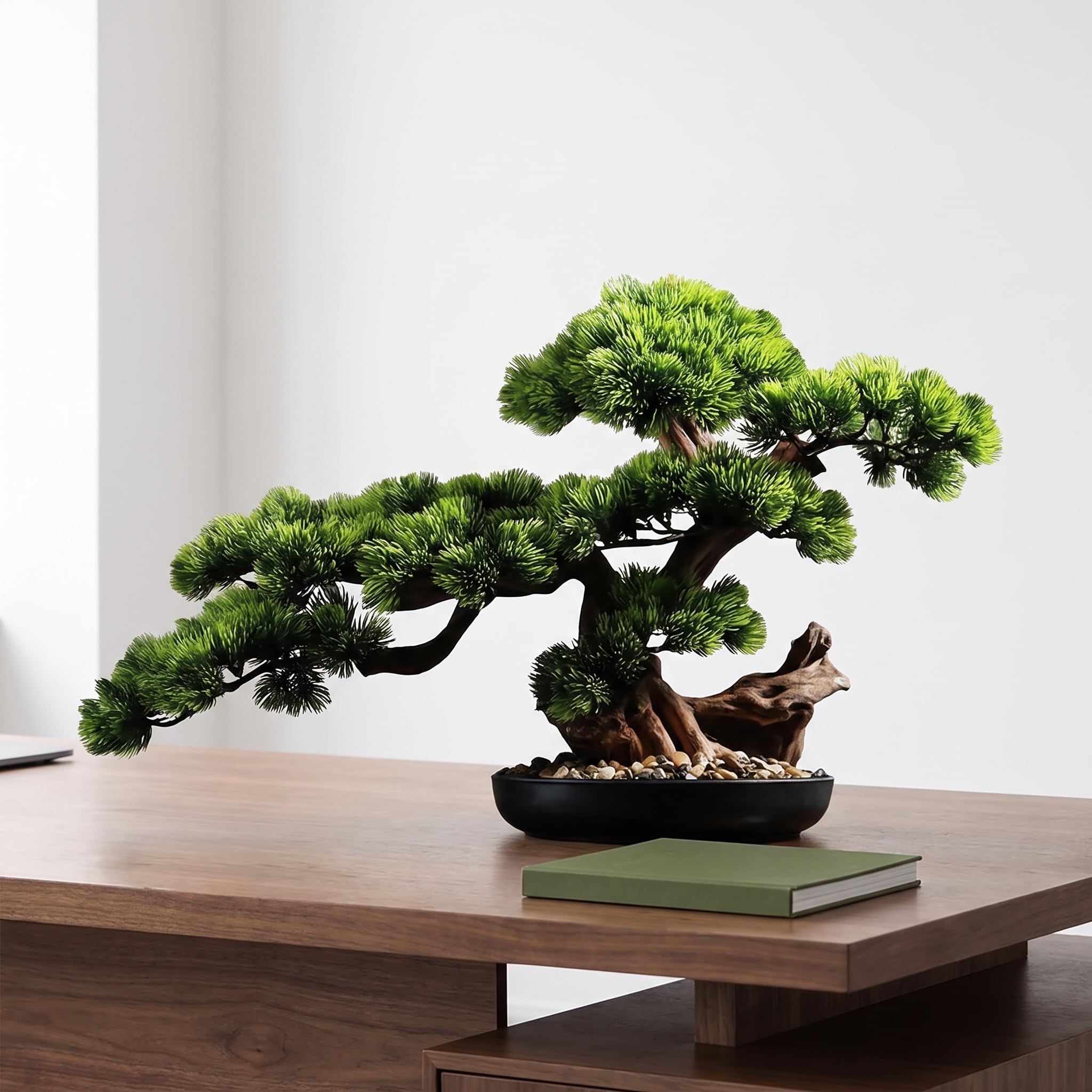 Grande E Realistico Bonsai di Pino Artificiale con Vaso - Pianta Finta Perfetta per Casa, Ufficio, Giardino Interno E Decorazione della Scrivania.