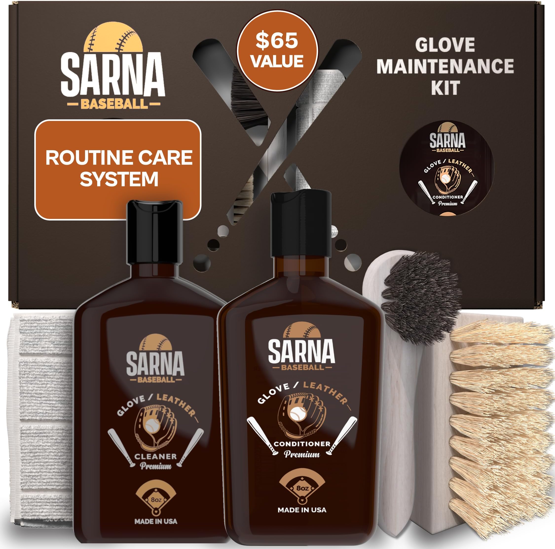 Glove Maintenance Kit, 5-Piece – Clean, Soften, & Break in Gloves Faster – Baseball Glove Cleaner, Conditioner, Brushes & Microfiber Cloth – Trusted Leather Cleaner and Conditioner Kit
