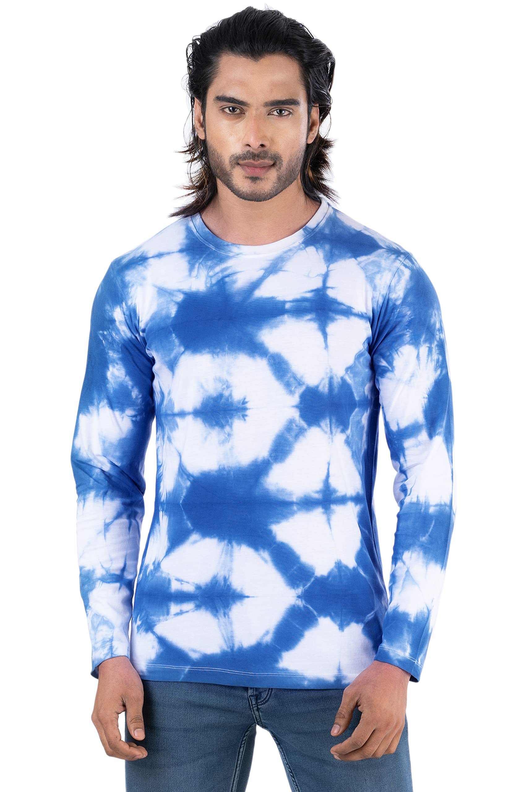 DwadashMen's Slim Fit Tie & Dye Abstract Pattern Printed Slim Fit Full Sleeve Tshirt