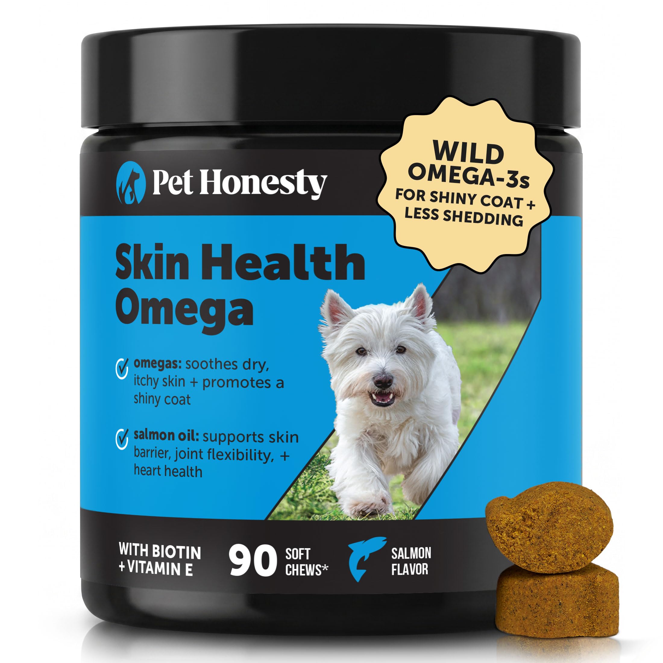 Pet Honesty Omega 3 Fish Oil Chews for Dogs - Itchy Skin, Salmon, 90 Ct