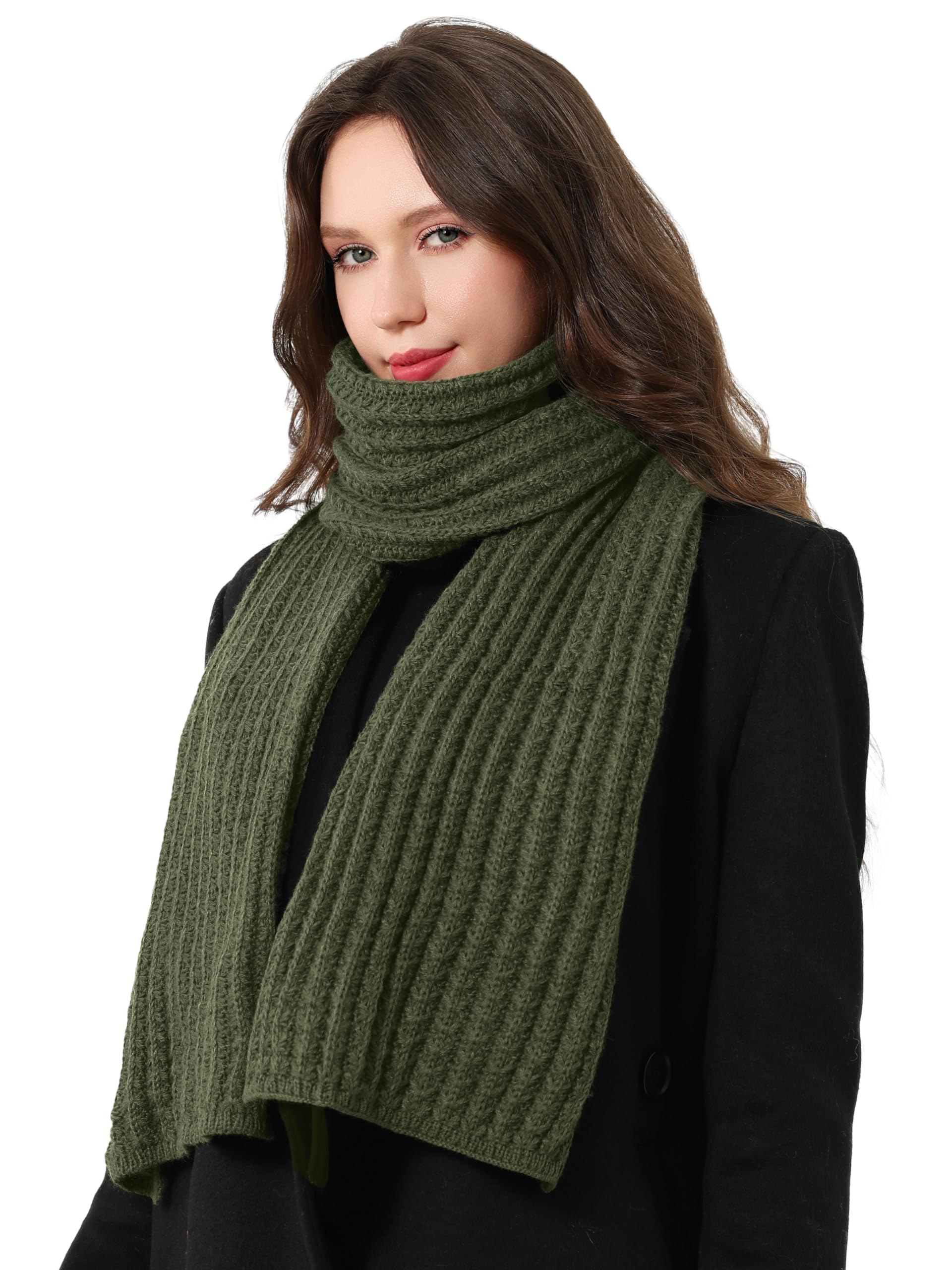 DonDon scarf for women uk winter scarf knitted scarf - Olive green
