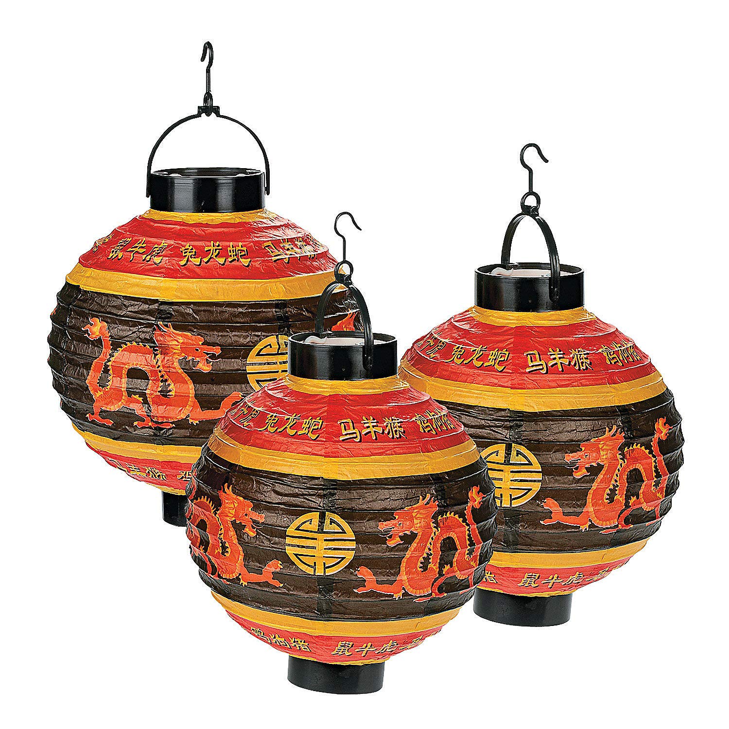 Fun Express 2025 Light Up Paper Hanging Chinese Lanterns (3 Piece Set) Chinese New Year Party Decor