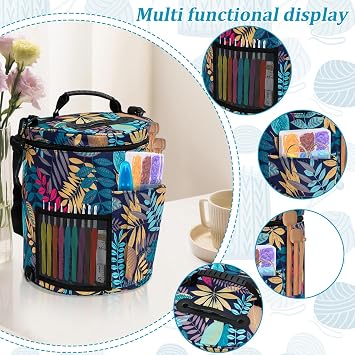 Crochet Bag Organizer, Yarn Storage Organizer, Travel Knitting Bag Easily Organizes Your Yarn, Large Crochet Tote Bag Yarn Holder Case with 3 Pockets and Straps for Crochet Accessories and Supplies