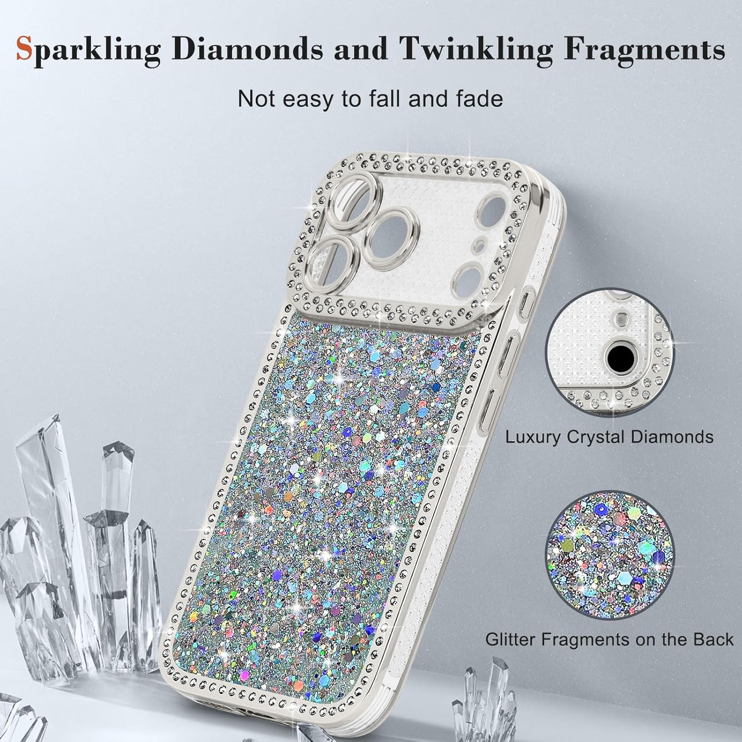 Lafunda for iPhone 17 Pro Max Case Glitter, Luxury Shiny Bling Sparkly Bumper Cover with Crystal Diamonds for Women Girls Soft Slim Shockproof Protective Phone Case for iPhone 17 Pro Max 6.9", Sliver - Image 5