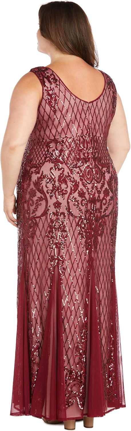 R&M Richards Women's Long Formal Sequin Mesh V-Neck Evening Gown -Sleeveless Embellished Mermaid Maxi Dress - Cocktail Party - Image 6