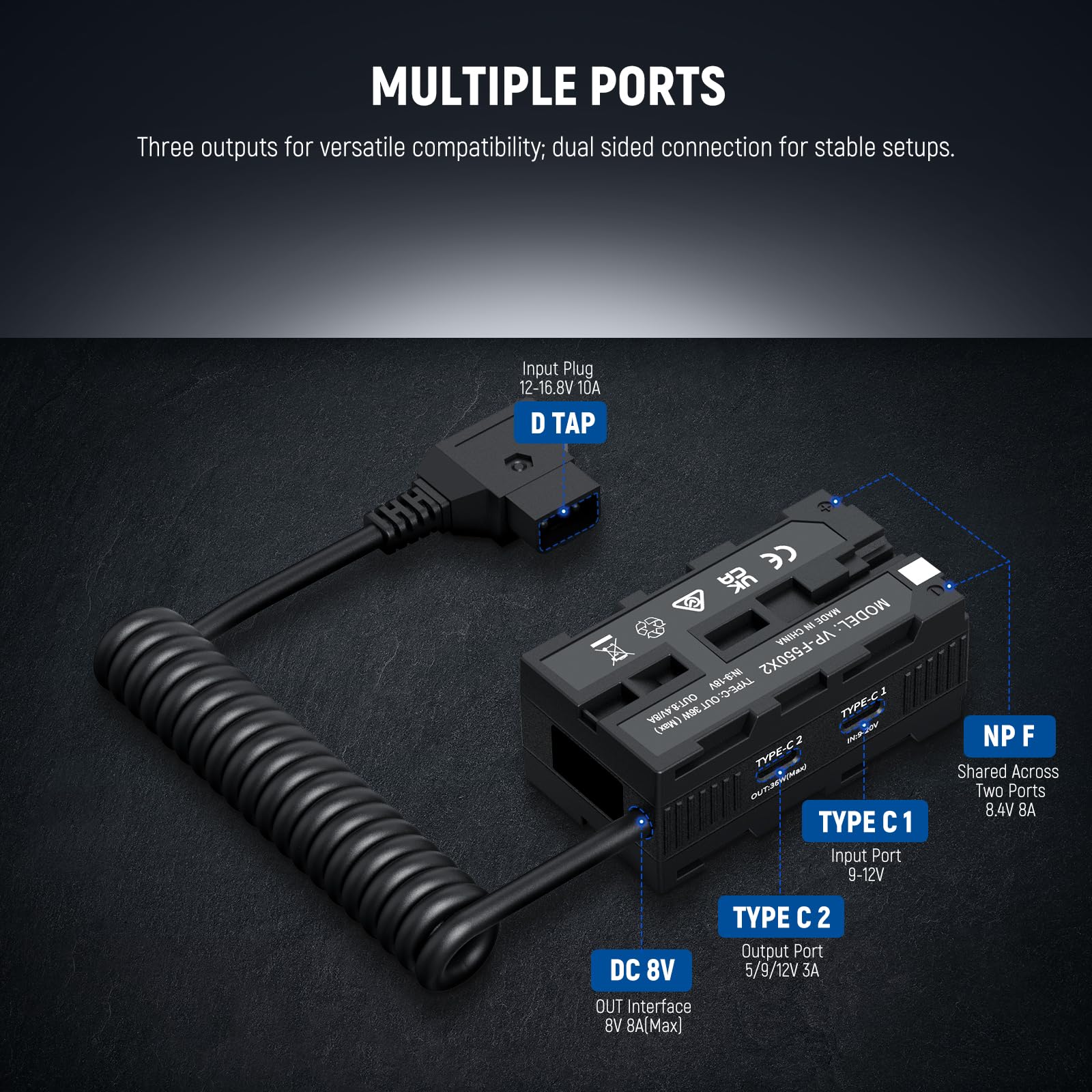 NEEWER Dual Sided Dummy Battery Adapter with Display, Coiled D Tap
