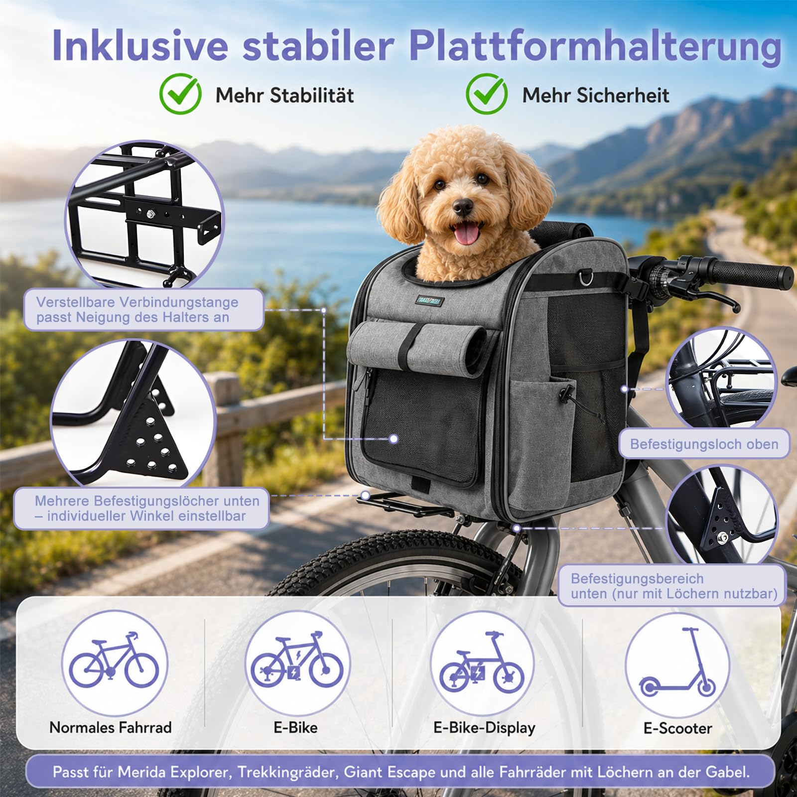 Hundekorb Fahrrad Vorne – 4-in-1 Hundefahrradkorb mit Halterung