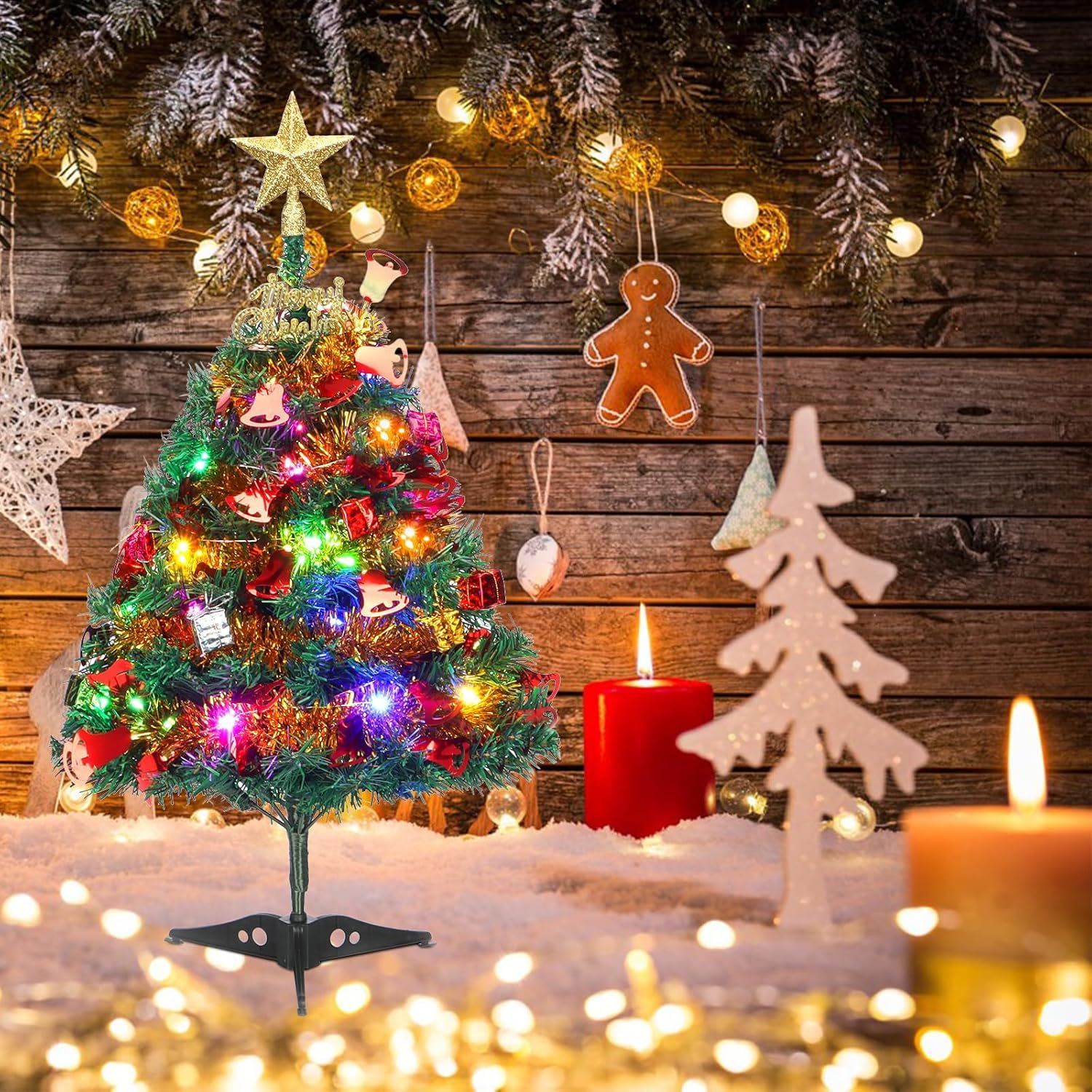 Sapins de Noël 60 cm, Mini Sapin et Ornements Sapin Artificiel pour Table Bureau Accueil Décoration (Arbre de Noël)