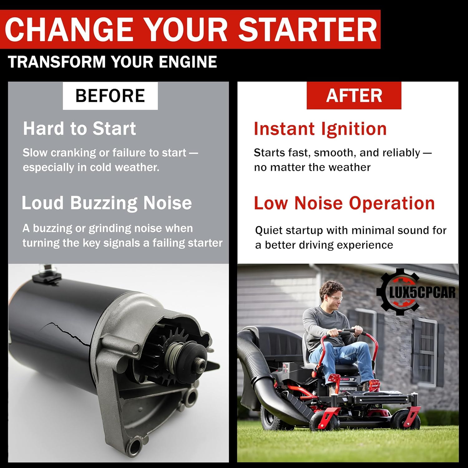498148 435307 497956 Starter Motor Replacement for Briggs Stratton V-Twin 14HP 16HP 17HP 18HP 18.5HP 19HP 20HP 21HP 22Hp Opposed Twin Cylinder Use On MTD Craftsman Cub Cadet John Deere Mower Tractor