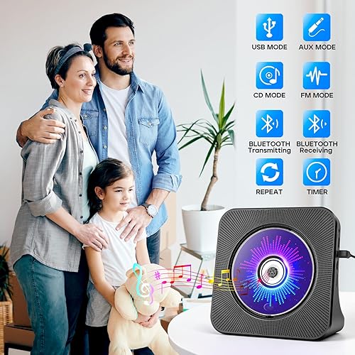 Miniatura 2 de Reproductor de CD de escritorio con altavoces, reproductores de CD ROADOM para el hogar, reproductor de CD portátil con sonido estéreo Bluetooth de