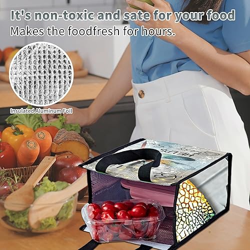 Miniatura 5 de Bolsas de almuerzo de libélula ligeras lindas para mujer, lonchera grande, reutilizable, aislada, bolsa de almuerzo hielera, plegable, portátil, a