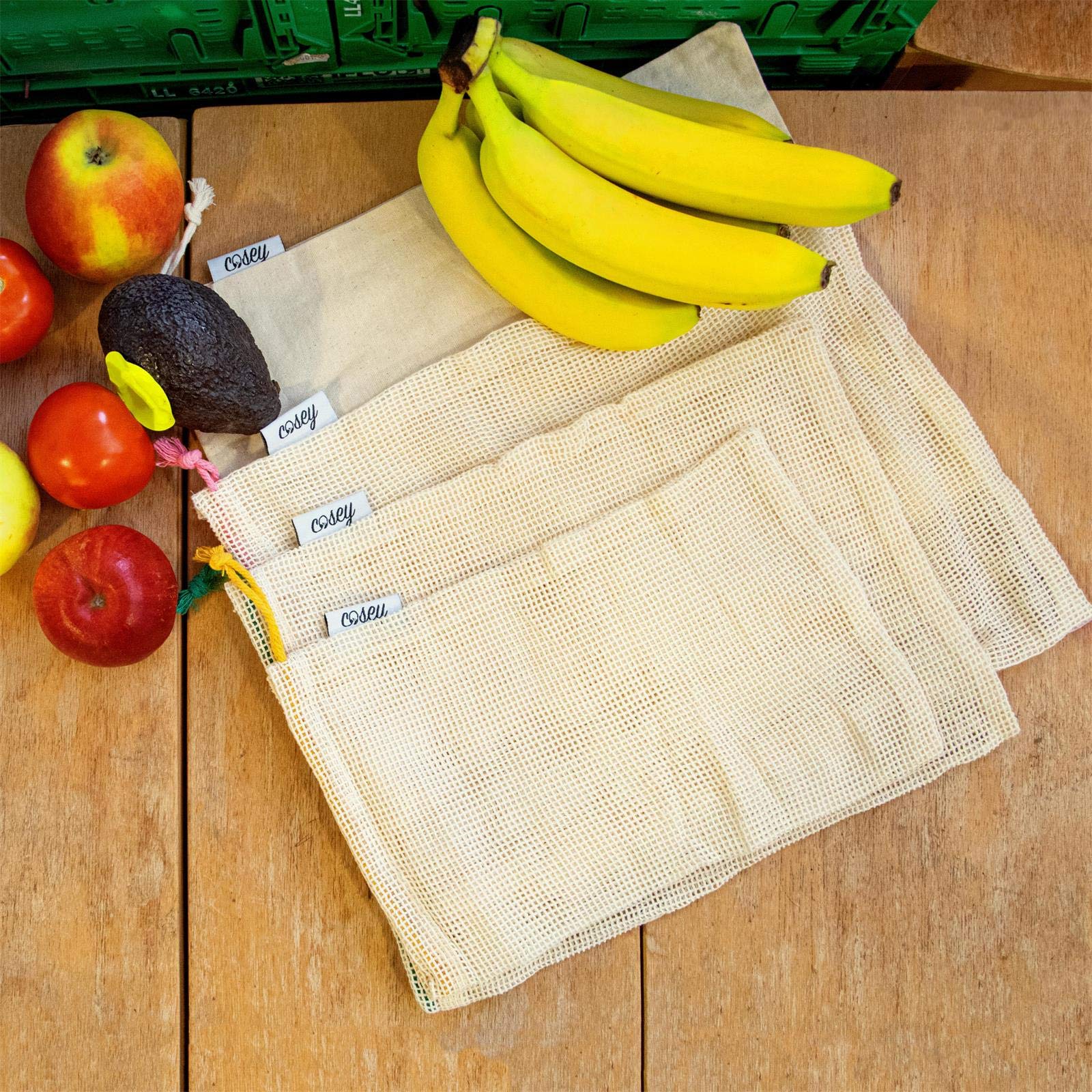 Sacchetti In Cotone Bio Per Spesa - Set 6 Pezzi Riutilizzabili Per Frutta, Verdura E Pane