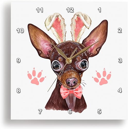 3dRose Cute Little Russian Toy Terrier Dog Dressed Up Like The Easter... - Wall Clocks (dpp-378967-3)