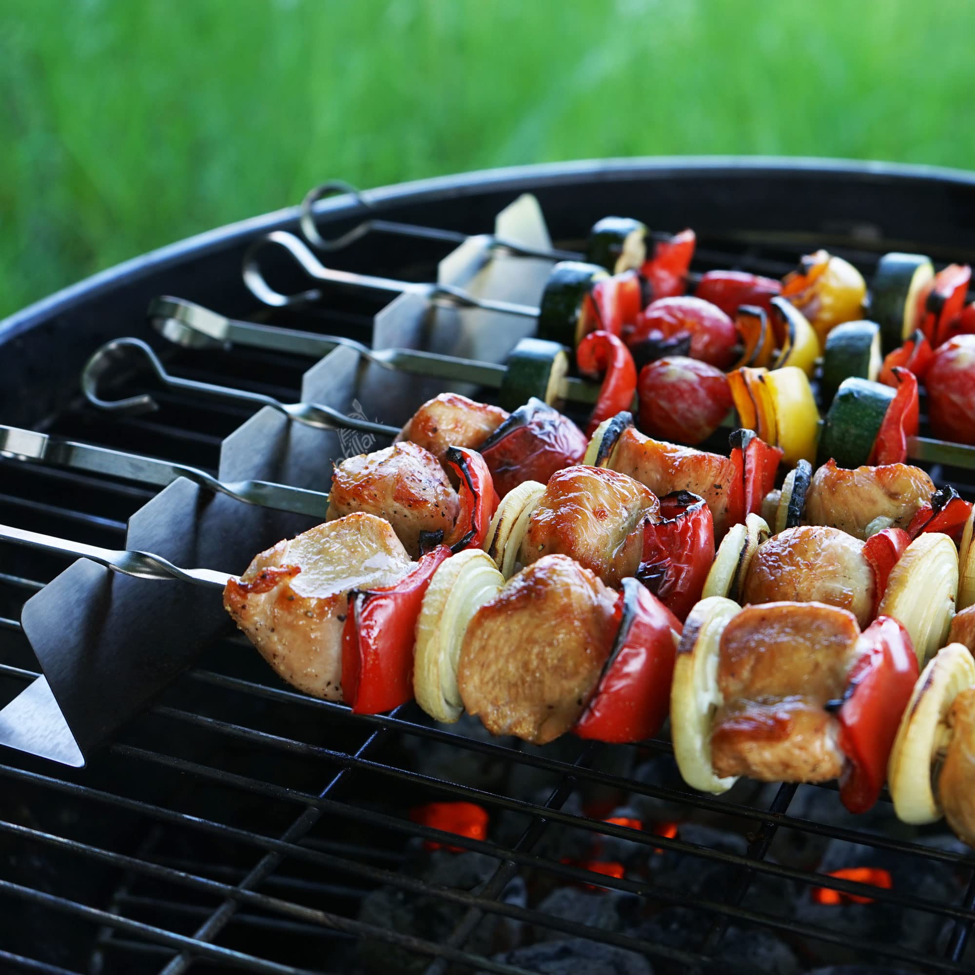 grillart® Spiedini di alta qualità in acciaio inox con struttura – Spiedini per barbecue di alta qualità con rotazione a 360° per una preparazione uniforme (confezione doppia, set shish kebab set)