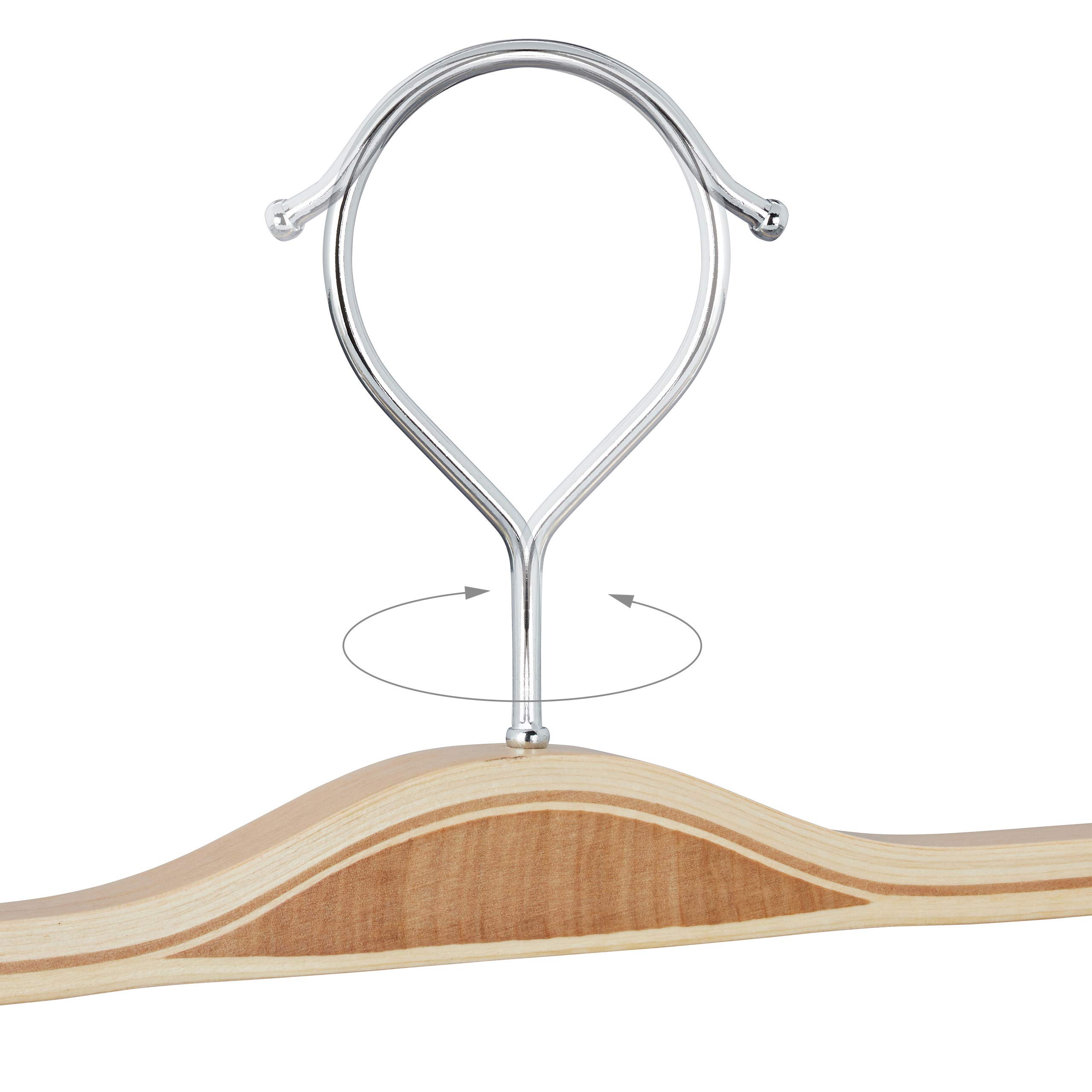 Relaxdays 25 x Hosenbügel Holz, verstellbare & gummierte Clips, 360° drehbarer Haken, Kleiderbügel, 37cm breit, Klemmbügel, Natur