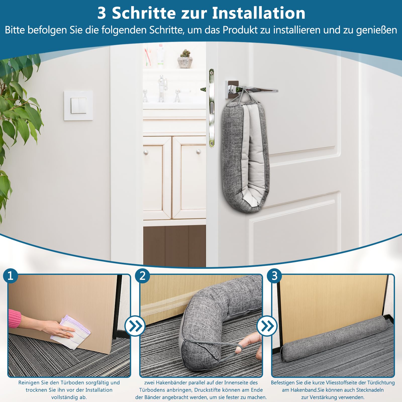 HooTown Burlete para puertas, 92 cm, pesado, burlete para puerta y ventana, color gris