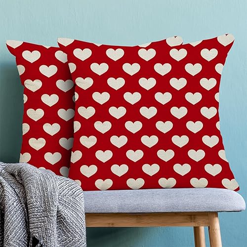 Miniatura 2 de Fundas de almohada de San Valentín de 18 x 18 pulgadas, 2 unidades, almohadas decorativas de corazón rojo para sofá, día de San Valentín,