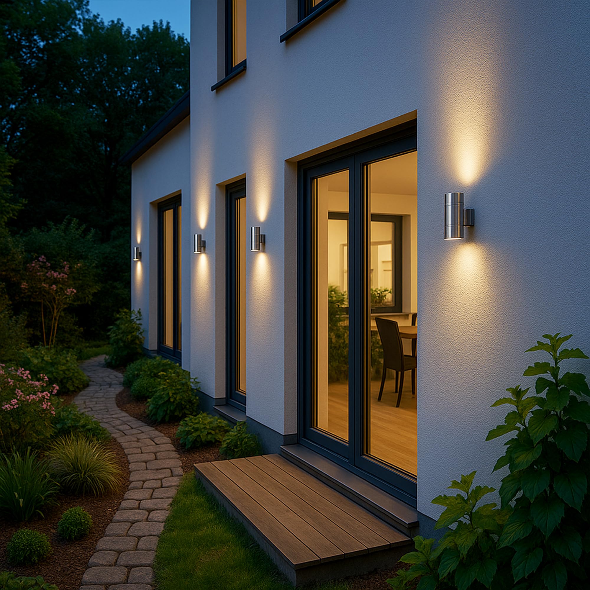 SSC-LUXon 2x TIRA Wandstrahler Wandlampe Up & Down IP44 - inkl. LED Glühbirne 2W warmweiß - Aussenwandleuchte Wandaufbauleuchte