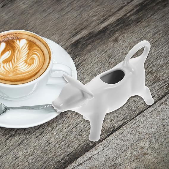 Amosfun Ceramic Milk Pitcher Cow Shape Creamer Cup for Latte Art Coffee Frothing Sauce Serving and Milk Pouring 1.35 Oz White Porcelain Home Kitchen Caf Use