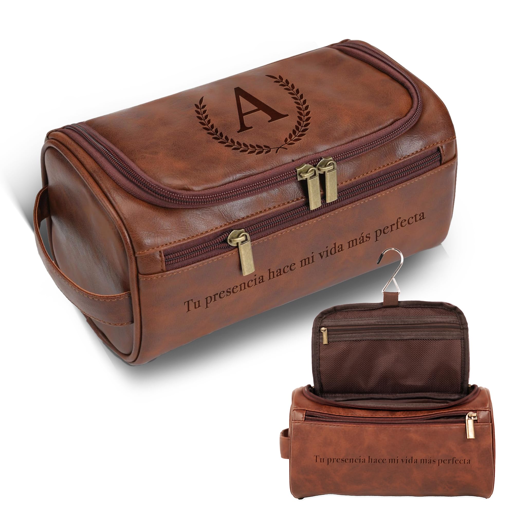 Easycosy Regalos Dia del Padre, Neceser Hombre en Piel Personalizado - Bolsa de Aseo Compacto para Viaje, Regalo para Papá, Amantes y Amigos