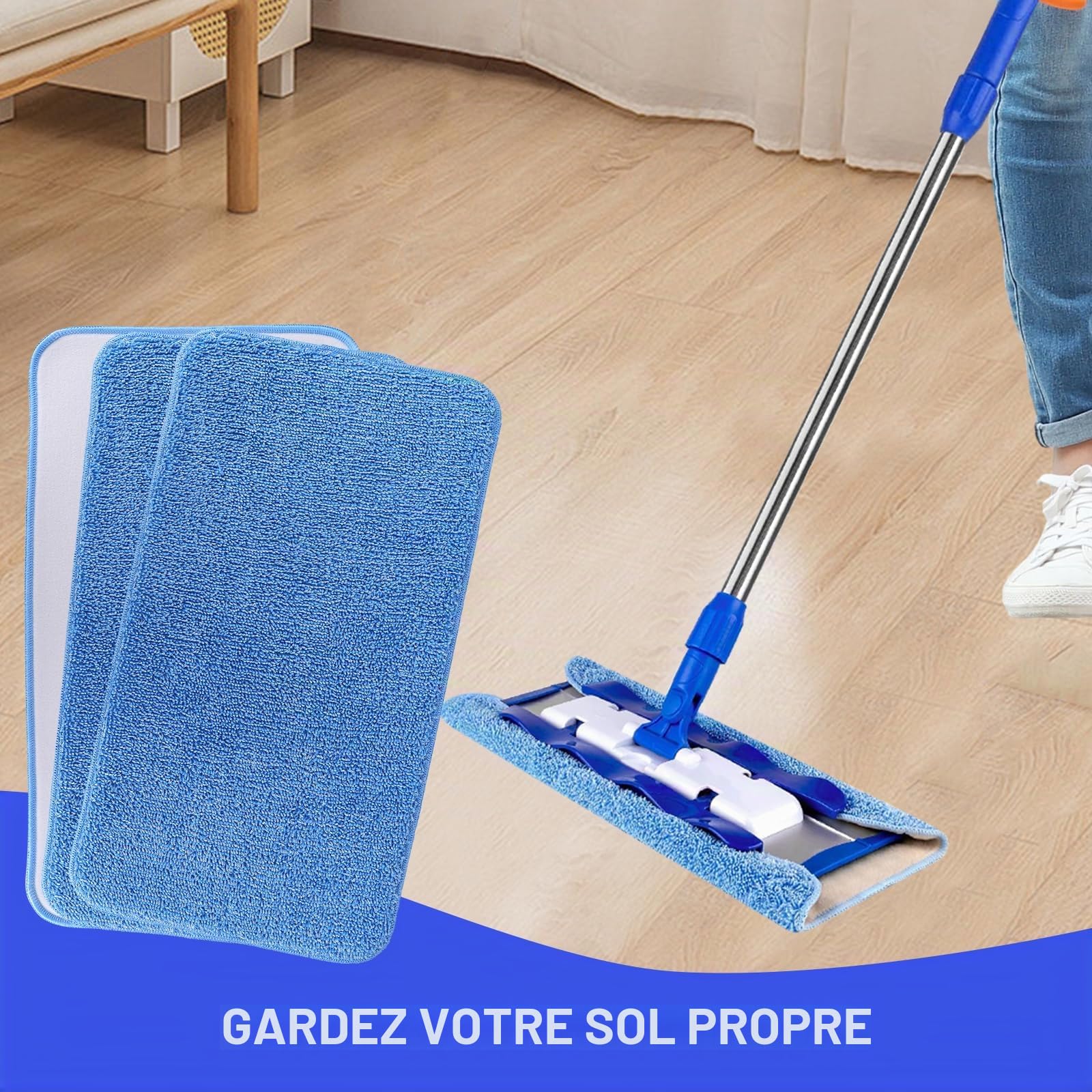 Lot de 8 serpillères en microfibre MR-SIGA - Recharges de nettoyage durables - Utilisation double face - Réutilisables et lavables