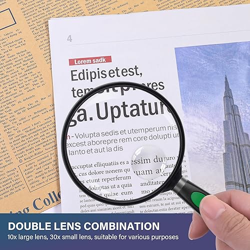 Miniatura 18 de Feosky Lupa de lectura de mano, lupa de 10 x 30X, lente inastillable de 2.953 in, mango antideslizante para adultos cercanos, lectura de personas