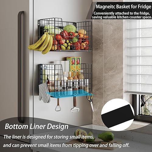 Miniatura 3 de Cesta magnética para refrigerador, organizador de almacenamiento para frutas y envolturas, estantes magnéticos para el lado del refrigerador para