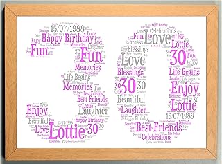 Personalised 16th 21st 30th 40th 50th 60th 70th 80th Framed Birthday A4 Print Gift Keepsake, Any age - Sold as an A4 print on High Quality Card in a choice of frames - Print Colour Lilac & Grey
