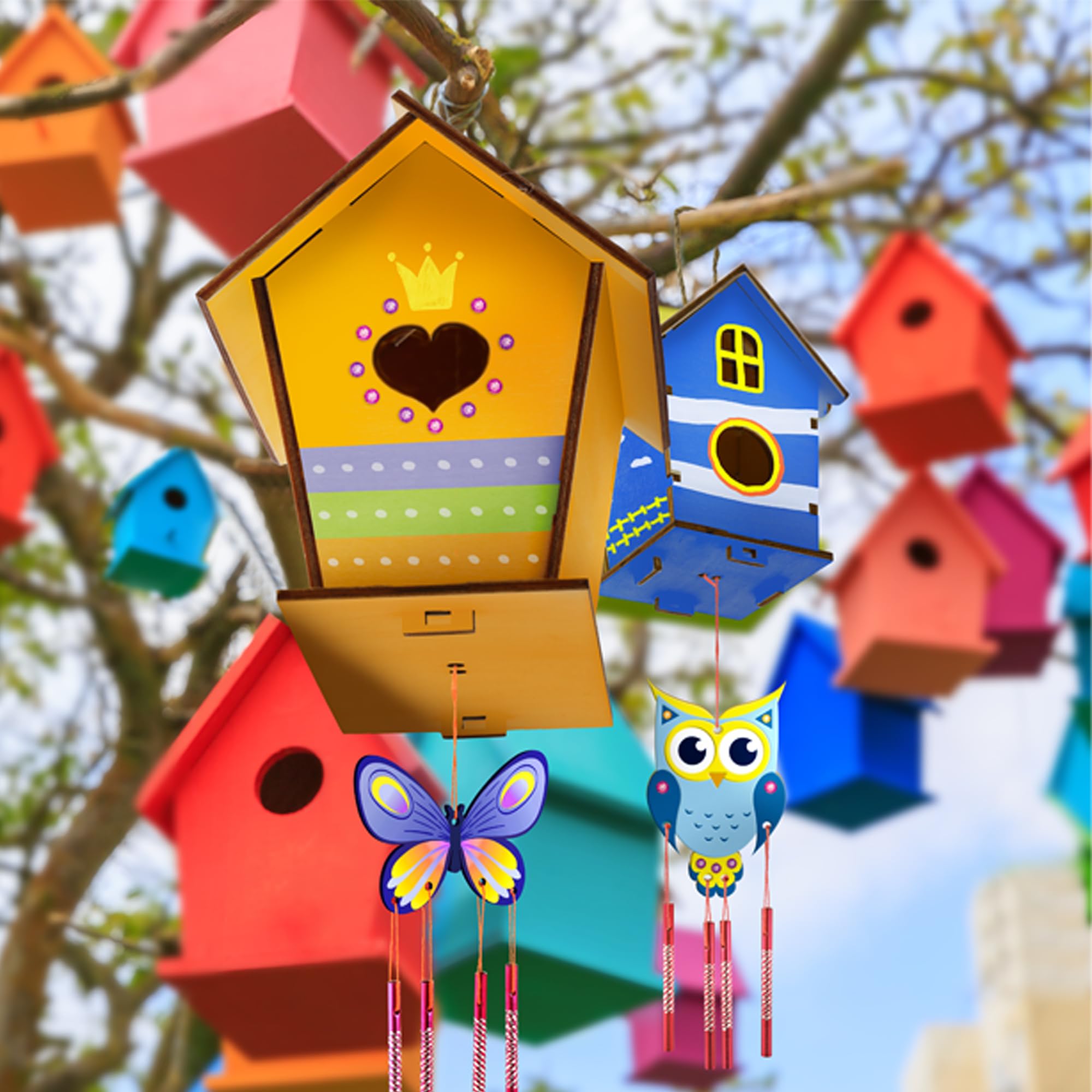 Byncceh 2 PCS Casa de Pájaros de Madera para Pintar Niños – Kit Manualidades Niños y Niñas con Kit Pintura, Figuras para Pintar y Casa Pájaros Manualidades, Regalos Creativos 6-12 Años
